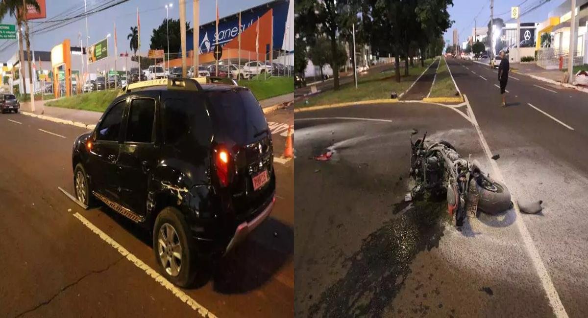 Casal em moto BMW fica gravemente ferido após acidente na Afonso Pena que causou incêndio em 4 veículos. Vítimas foram arrastadas e hospitalizadas.