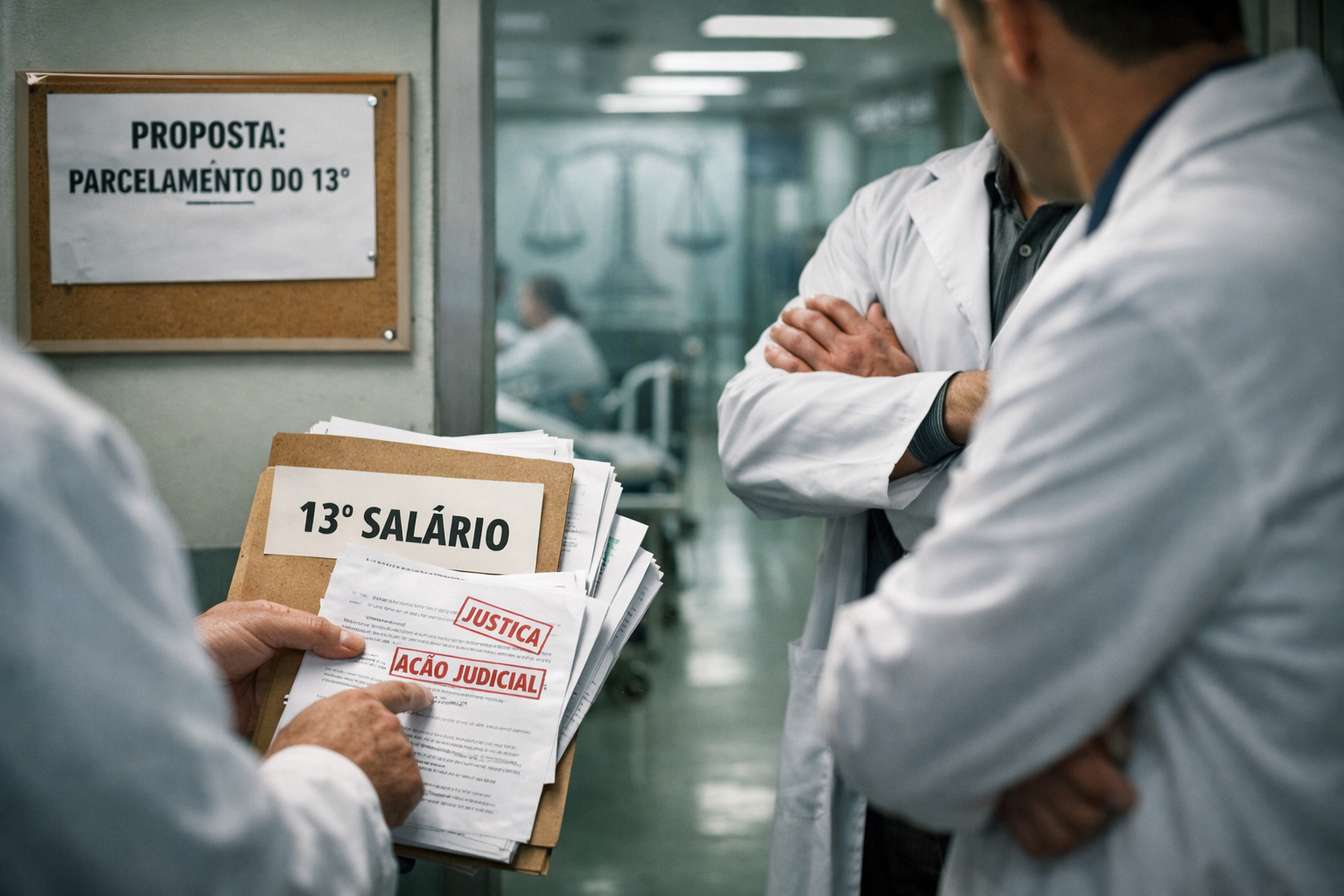 Médicos da Santa Casa rejeitaram parcelamento do 13º em assembleia e acionaram Justiça por pagamento imediato. Proposta previa quitação em 10/01.